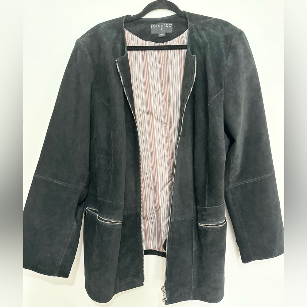Bernardo suede jacket cost size 3X long black minimalist moto fall emo dark